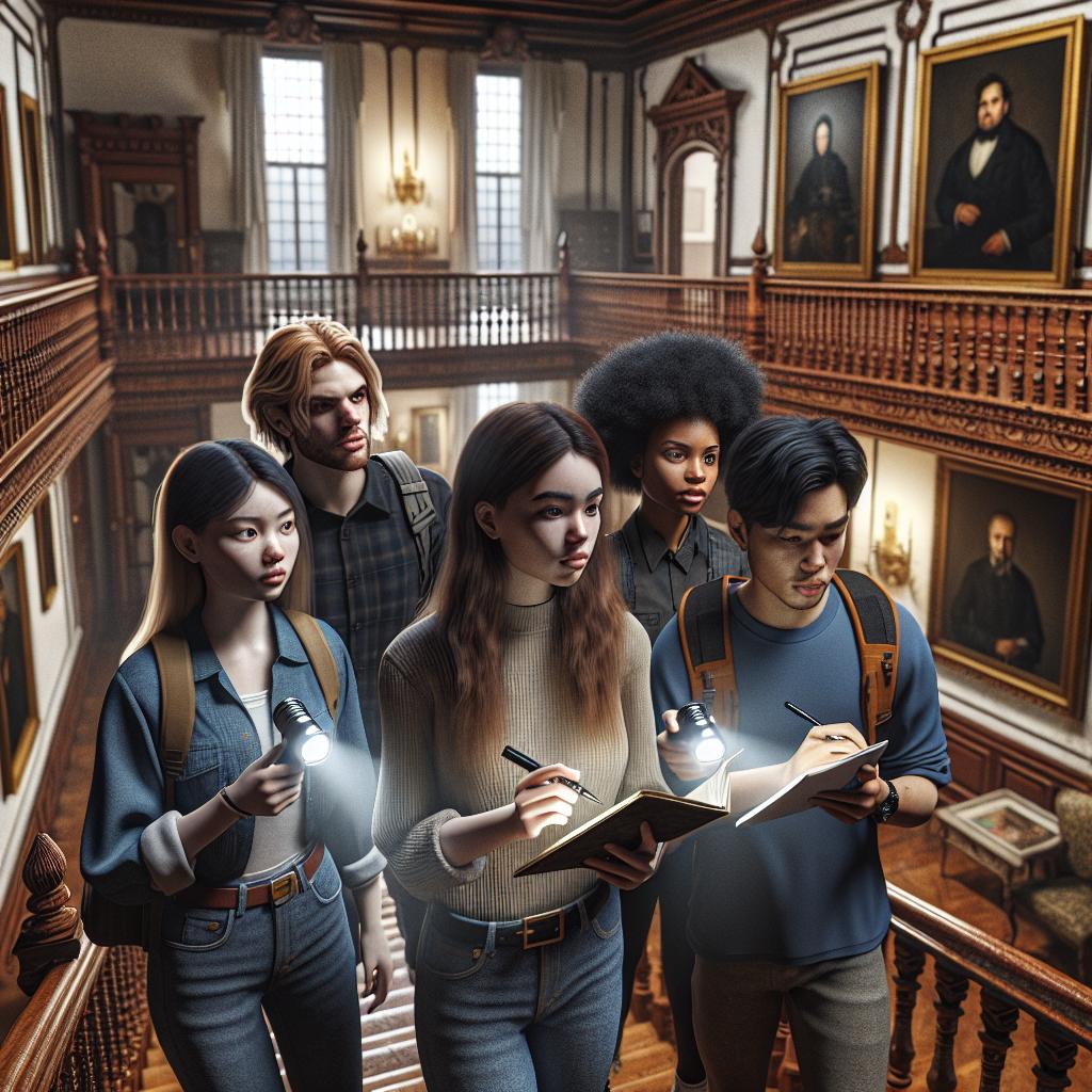 "Students exploring historic mansion"