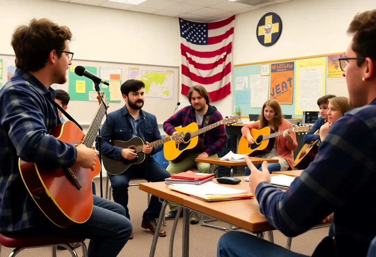 Students participating in a music and culture course discussing Bob Dylan.