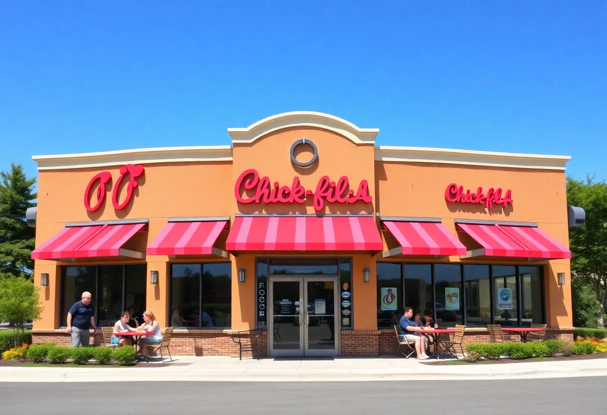 Exterior view of the new Chick-fil-A restaurant in Oxford