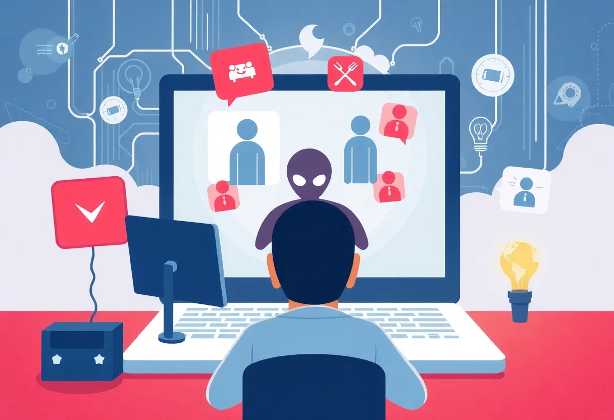 Illustration representing cyberstalking and online safety.