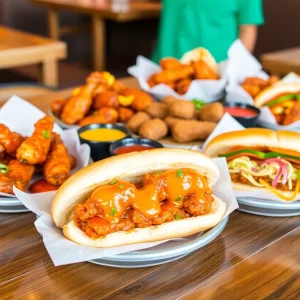 Spicy chicken wings and sandwiches from Hot Ones