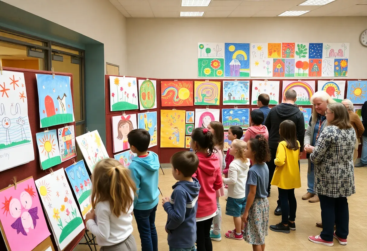 Children's artworks displayed at the Lafayette County Student Art Show.