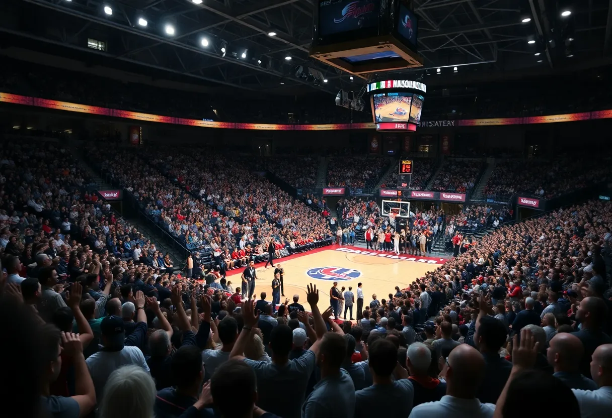 Fans cheering during an Ole Miss basketball game