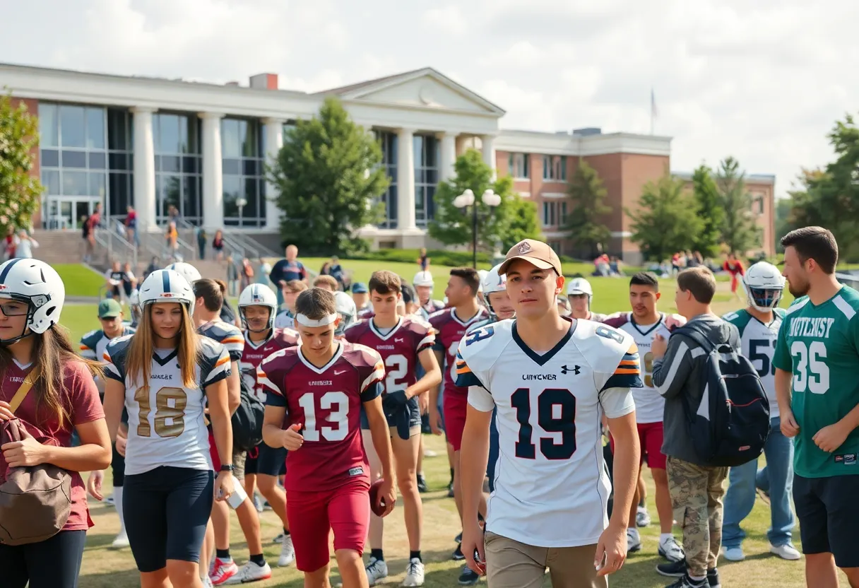 Young athletes at Ole Miss Junior Day engaging with coaches