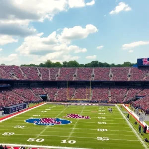 Fans cheering for Ole Miss Rebels at the stadium
