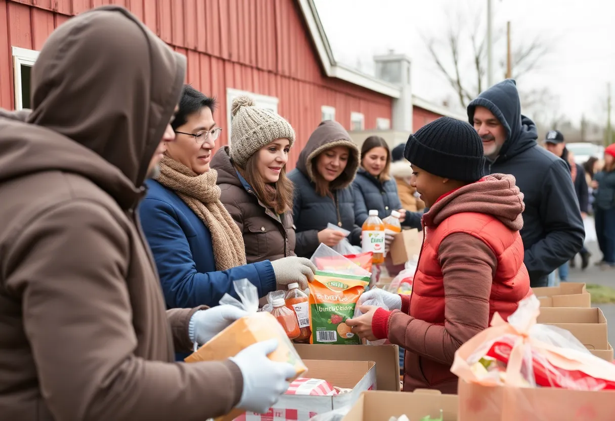 Volunteers distribute food to families in Oxford, Mississippi.