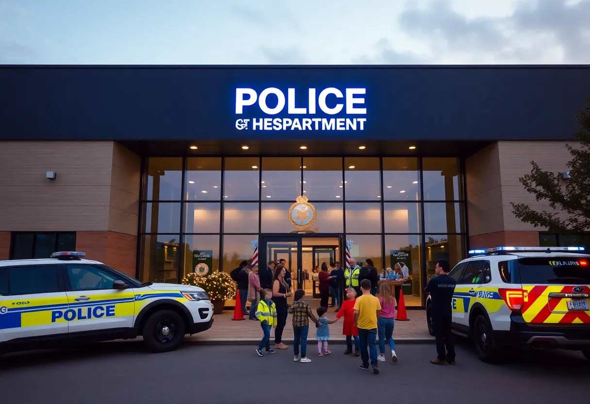 New headquarters of the Oxford Police Department with community members at the opening ceremony