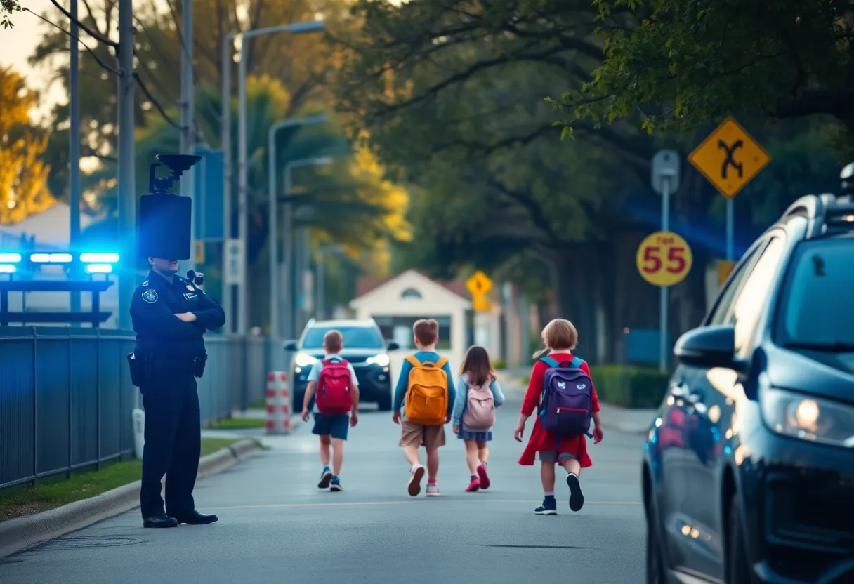 Police monitoring school zone with radar technology