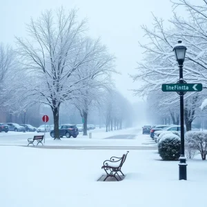 Winter landscape in Oxford with snow-covered scenery