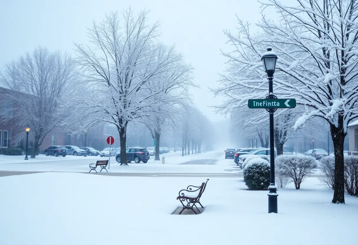 Winter landscape in Oxford with snow-covered scenery