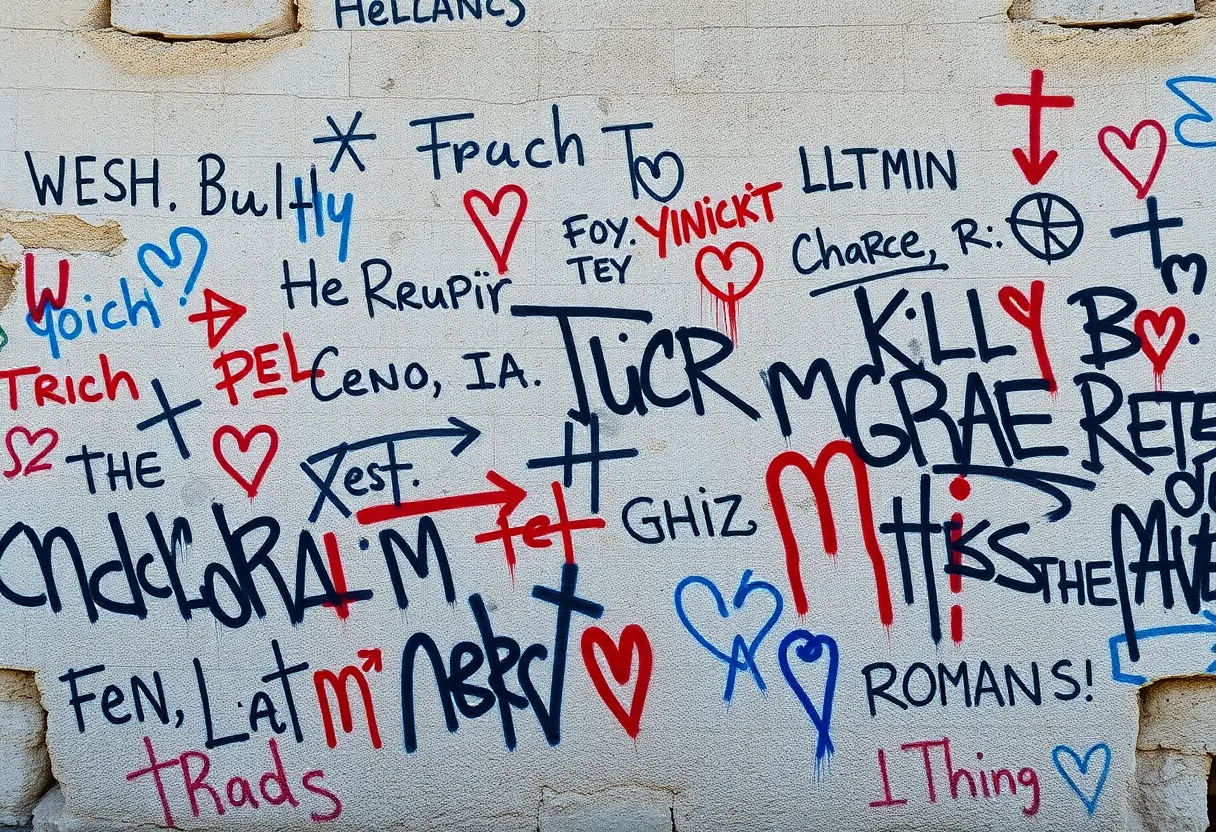 Graffiti from ancient Rome etched into a stone wall