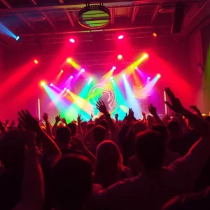 Crowd enjoying an Arts Fishing Club concert at Proud Larry's.