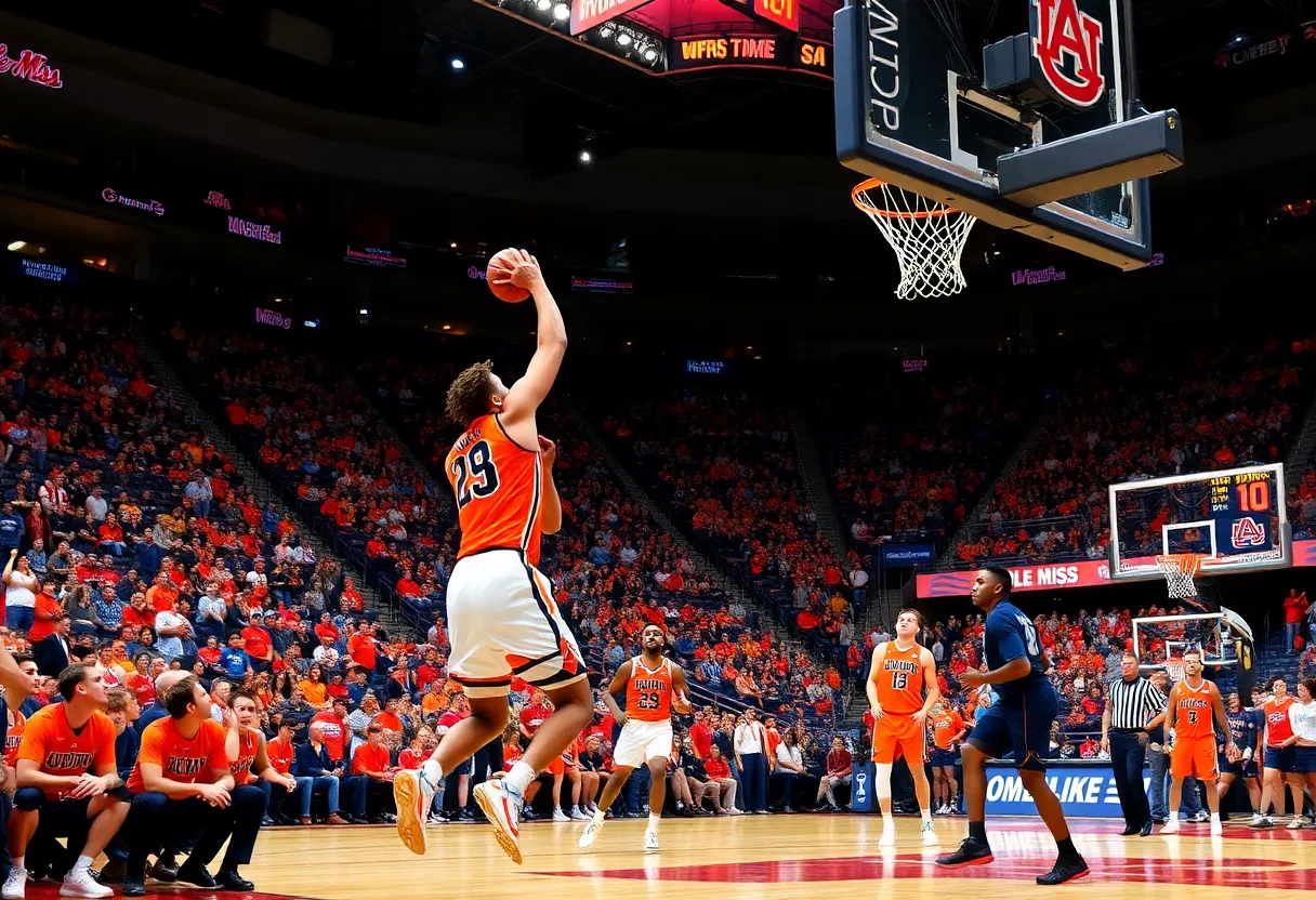 Auburn Tigers playing against Ole Miss Rebels during a college basketball game.