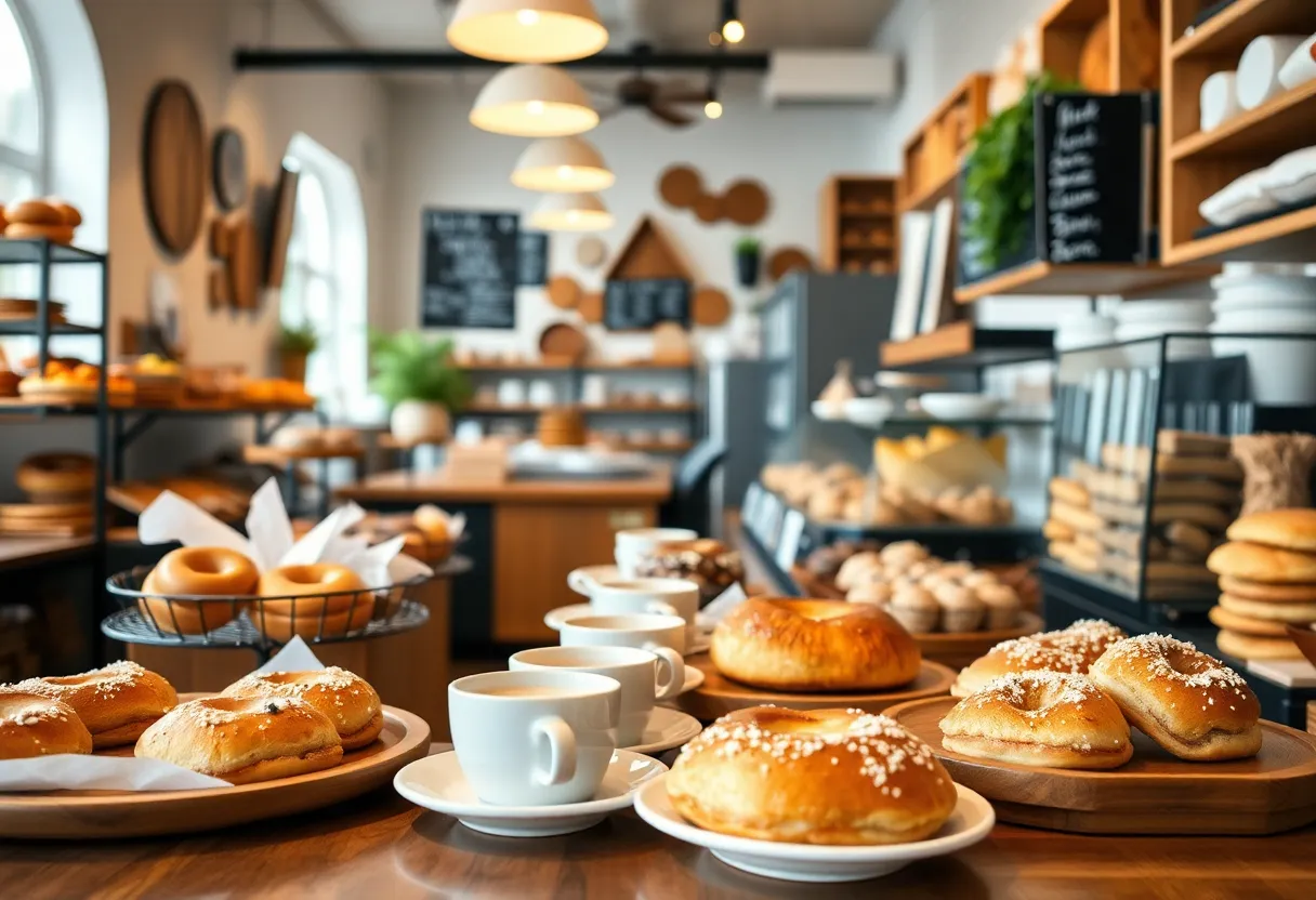 A variety of fresh pastries and coffee at Bottletree Bakery