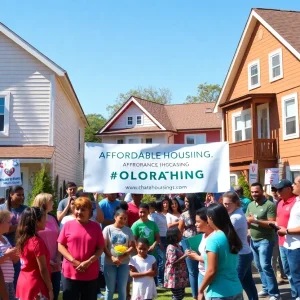 Community members celebrating the 20th anniversary of affordable housing in Oxford