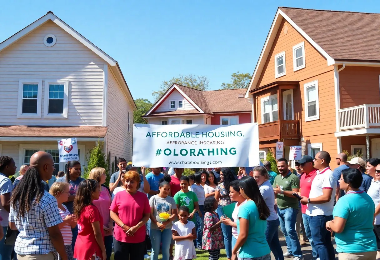 Community members celebrating the 20th anniversary of affordable housing in Oxford