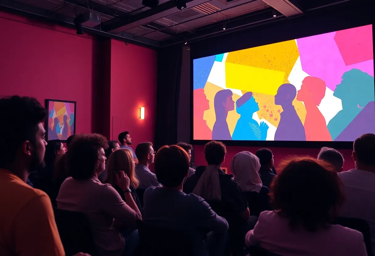 Audience gathered for a film screening event in Oxford, Mississippi