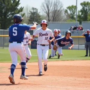 Dynamic college baseball scene featuring players in action
