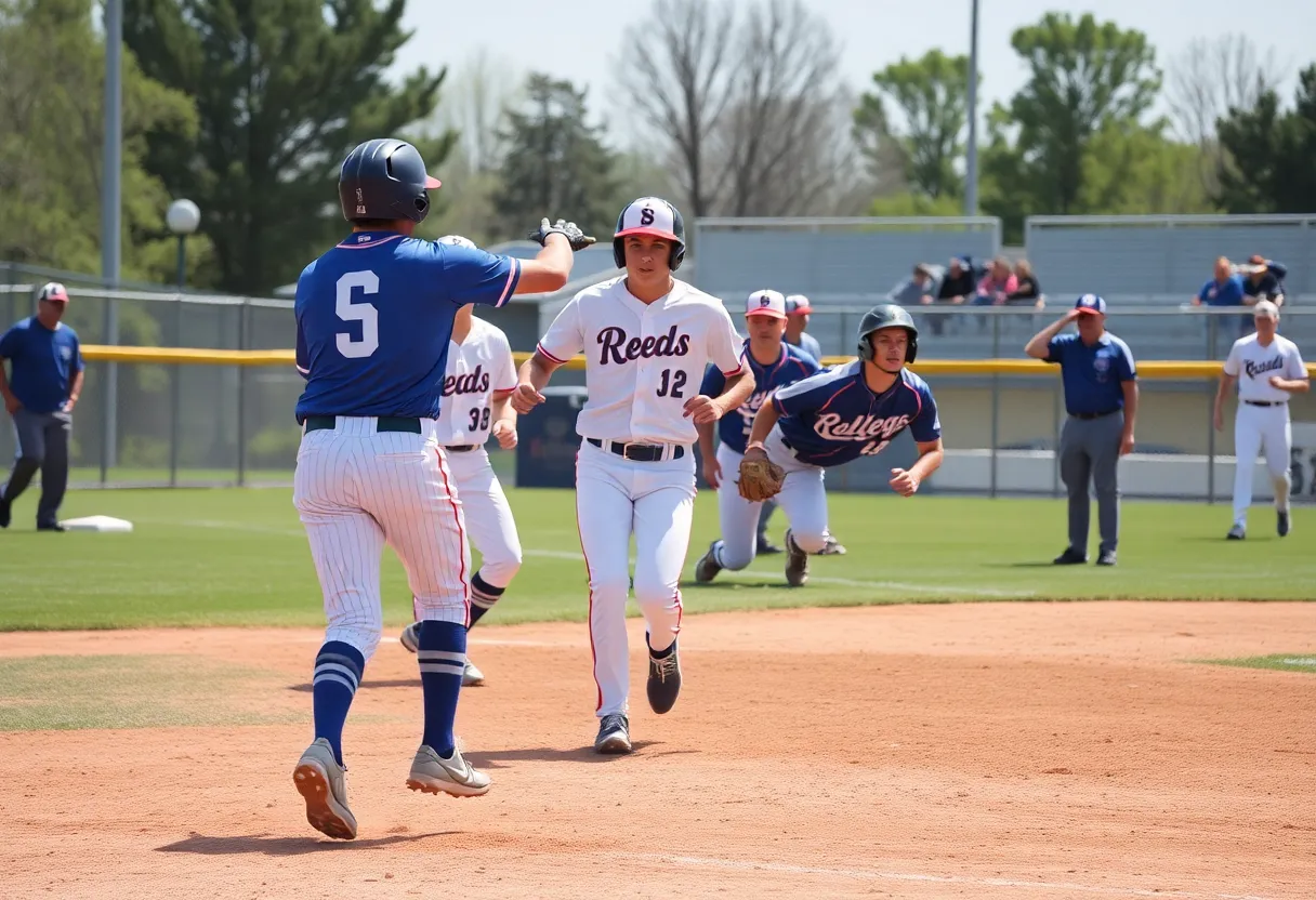 Dynamic college baseball scene featuring players in action