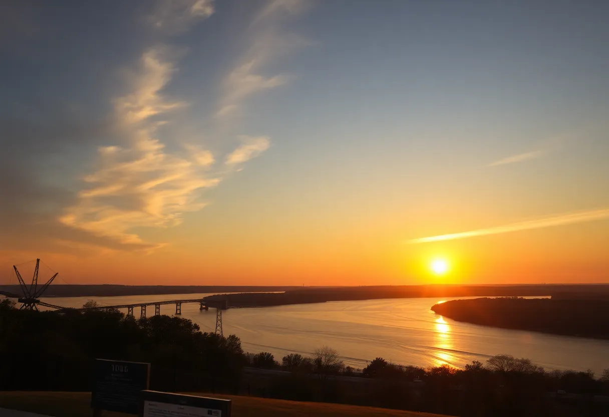 Scenic view of the Mississippi River with historical elements