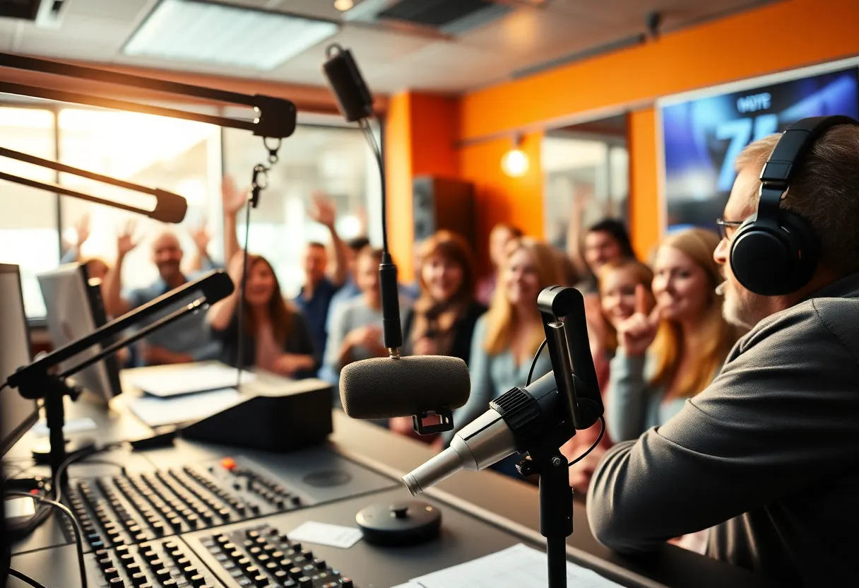 Radio studio filled with energy and excitement for morning shows.