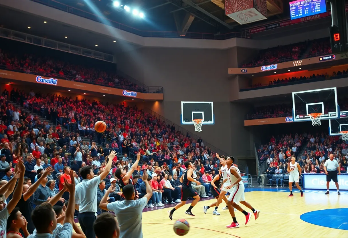 Crowd and players during the Ole Miss basketball victory over Kentucky.