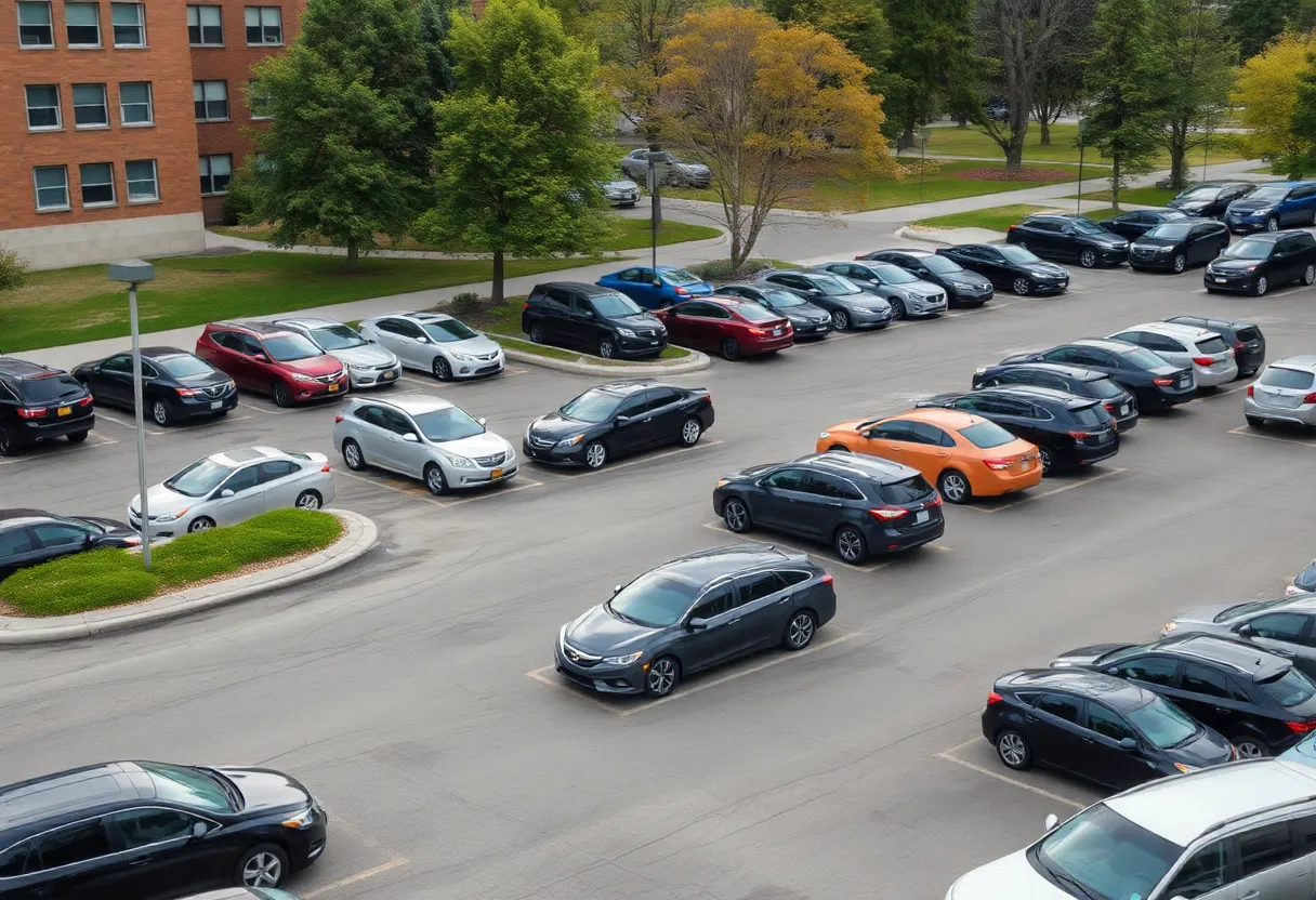 Crowded parking lot at the University of Mississippi