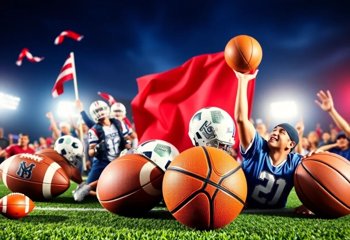 A graphic depicting college sports, emphasizing the SEC revenue announcement.