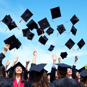 Graduates celebrating at the University of Mississippi graduation ceremony