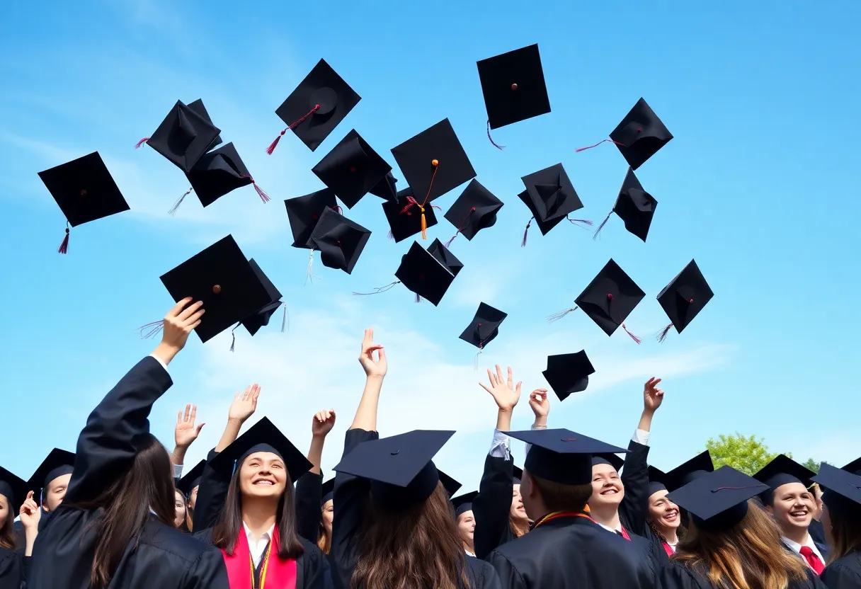 Graduates celebrating at the University of Mississippi graduation ceremony