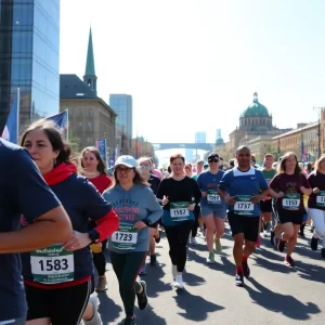 Runners participating in the USMS Fallen Heroes Honor Run in Oxford, MS.