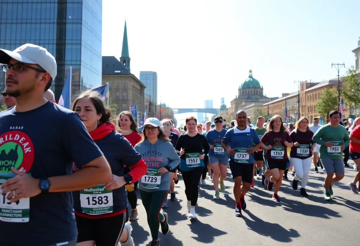 Runners participating in the USMS Fallen Heroes Honor Run in Oxford, MS.
