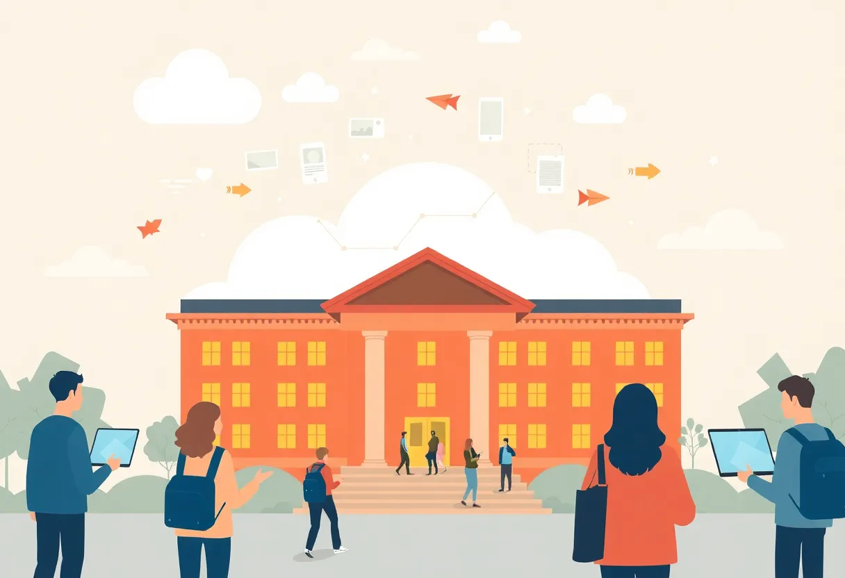 Illustration of university students using cloud-based technology