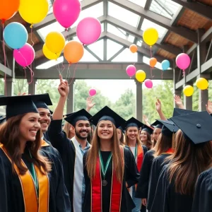Graduation ceremony at Oxford High School with students celebrating