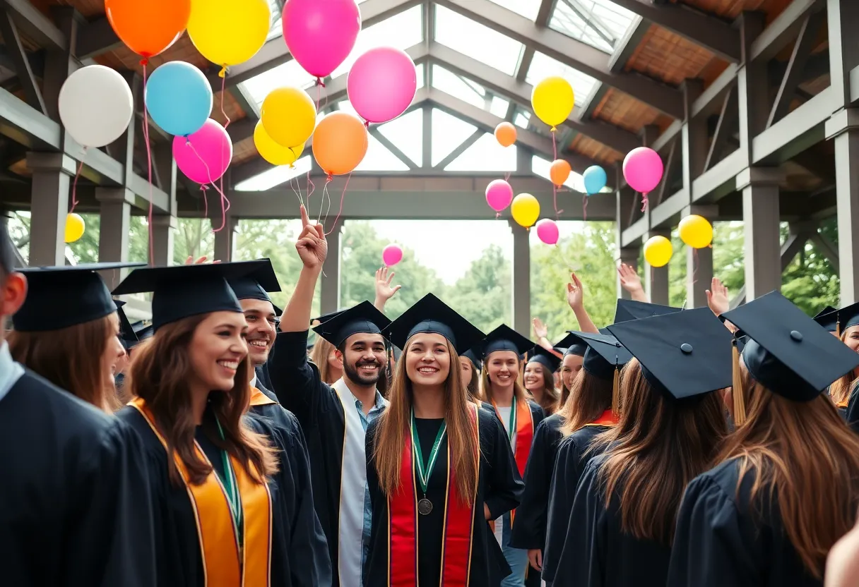 Graduation ceremony at Oxford High School with students celebrating