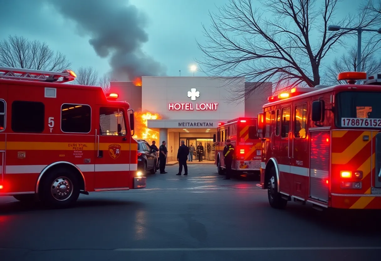 Emergency responders at the scene of a hyperbaric chamber explosion.
