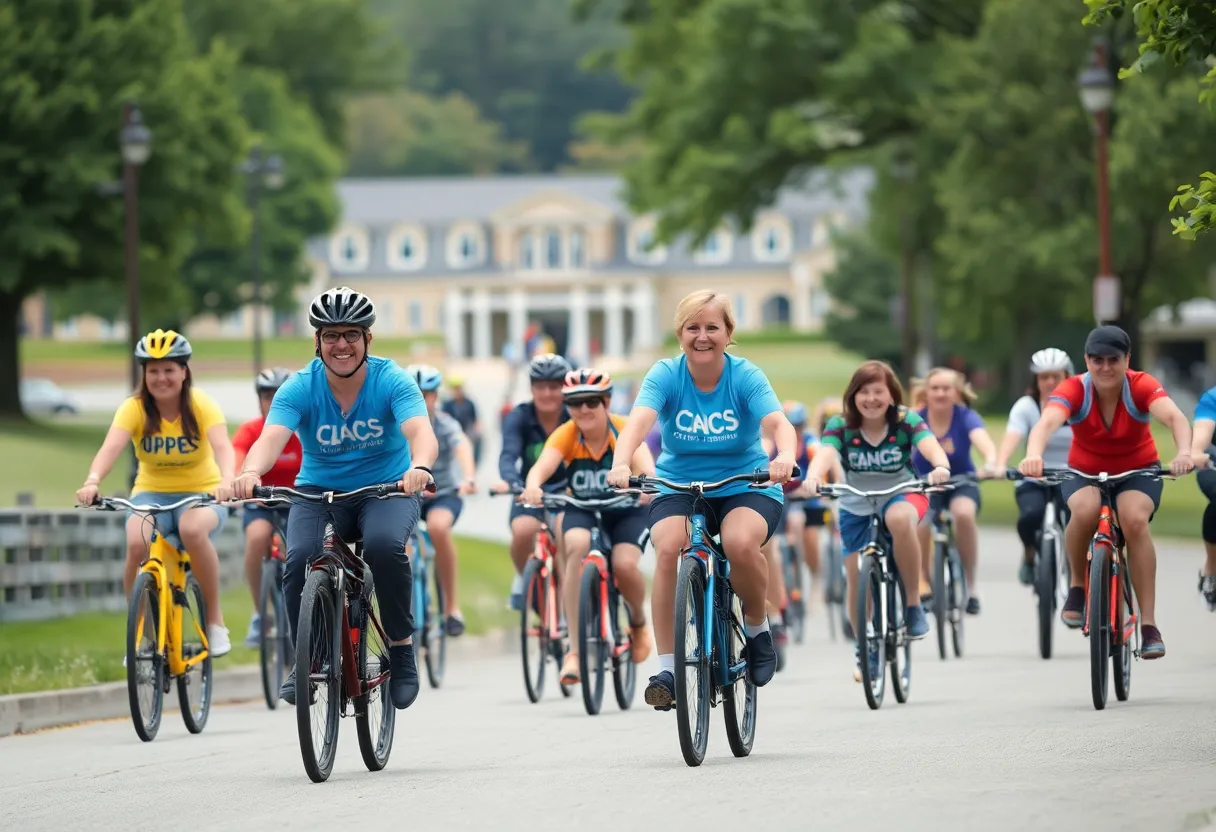 Participants raising awareness for disabilities through a cycling event.