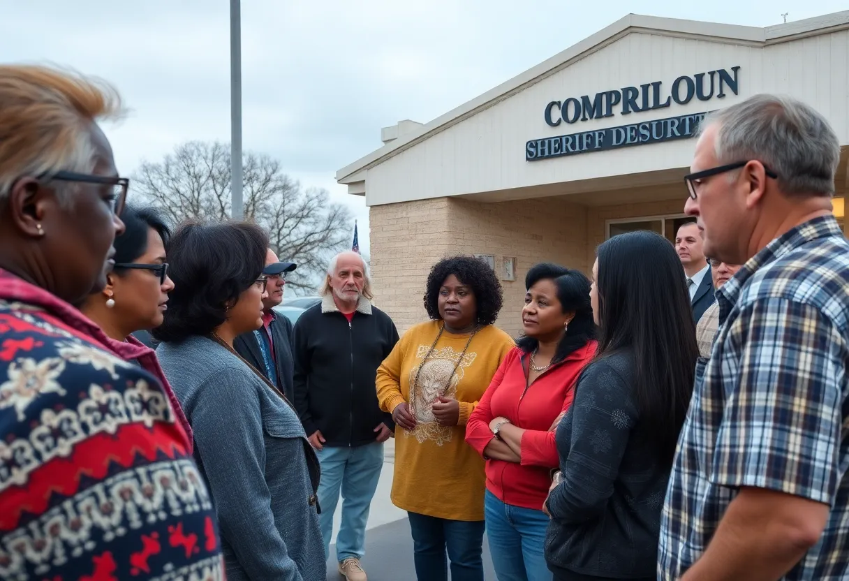 Community members discussing safety measures outside the Lafayette County Sheriff’s Department