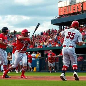 Ole Miss Rebels players celebrating after a victory over the Florida Gators.