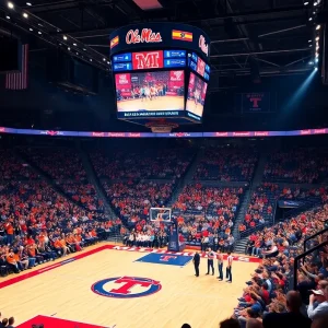 Crowd celebrating during the Ole Miss basketball victory over Tennessee