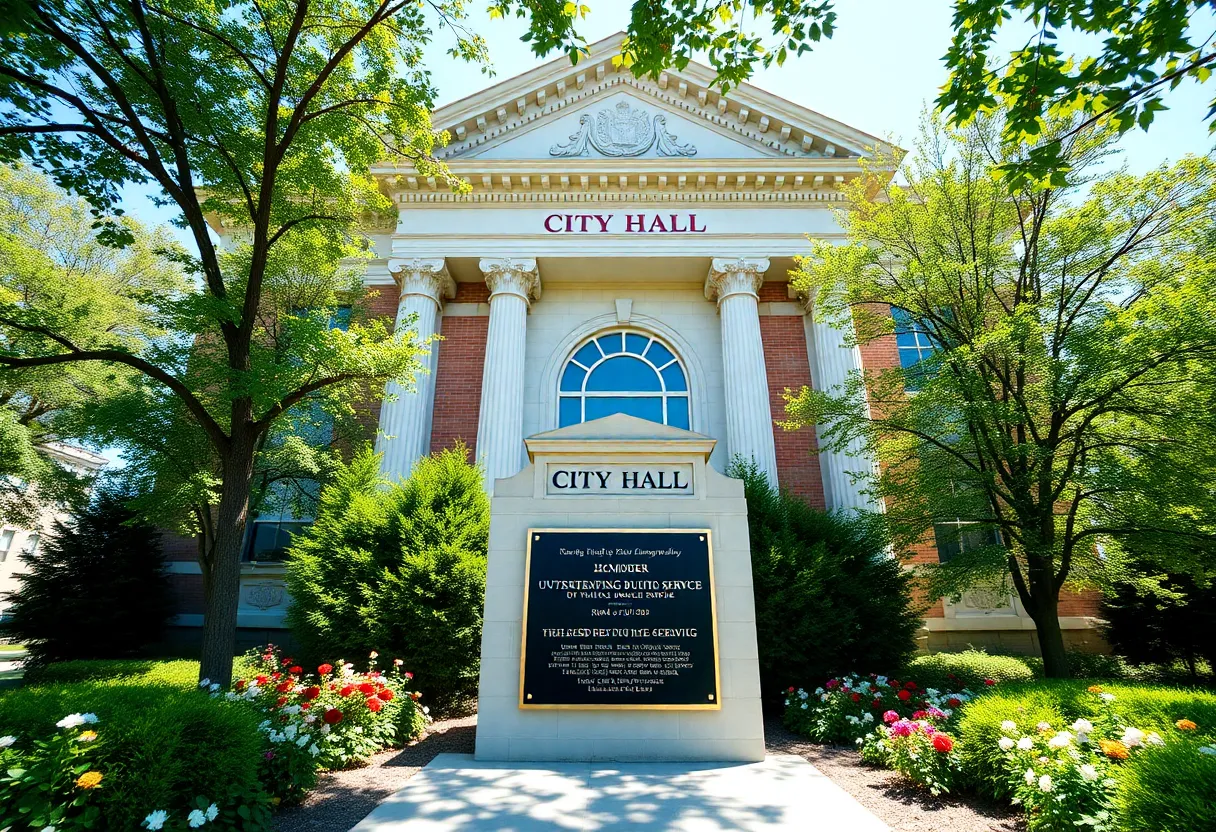 Plaque honoring outstanding municipal service at Oxford City Hall