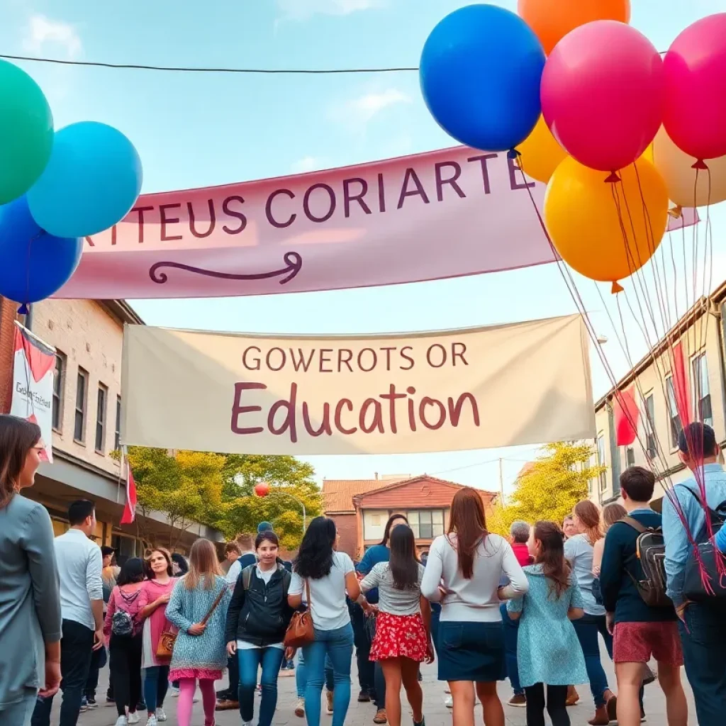 Community members celebrating a scholarship announcement in Oxford.