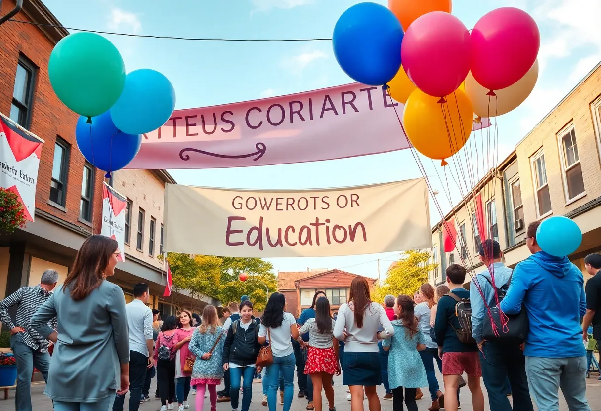 Community members celebrating a scholarship announcement in Oxford.
