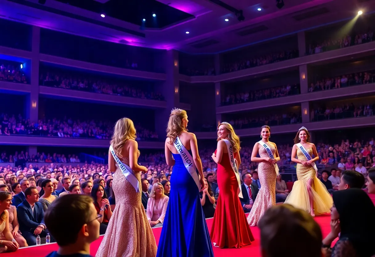 Contestants showcasing evening wear at the 2025 Ole Miss Parade of Beauties