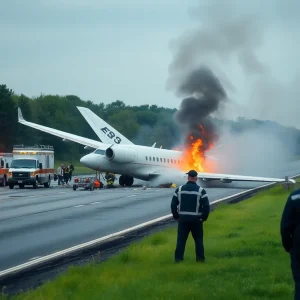 Emergency services responding to a plane crash site