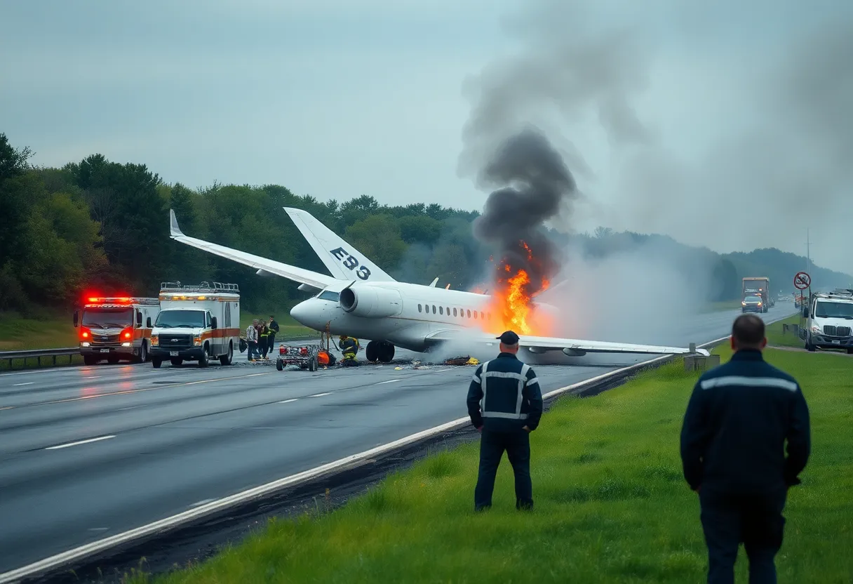 Emergency responders at a plane crash site in Tennessee