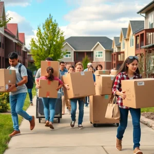 Students moving boxes with Room2Room Movers in Oxford