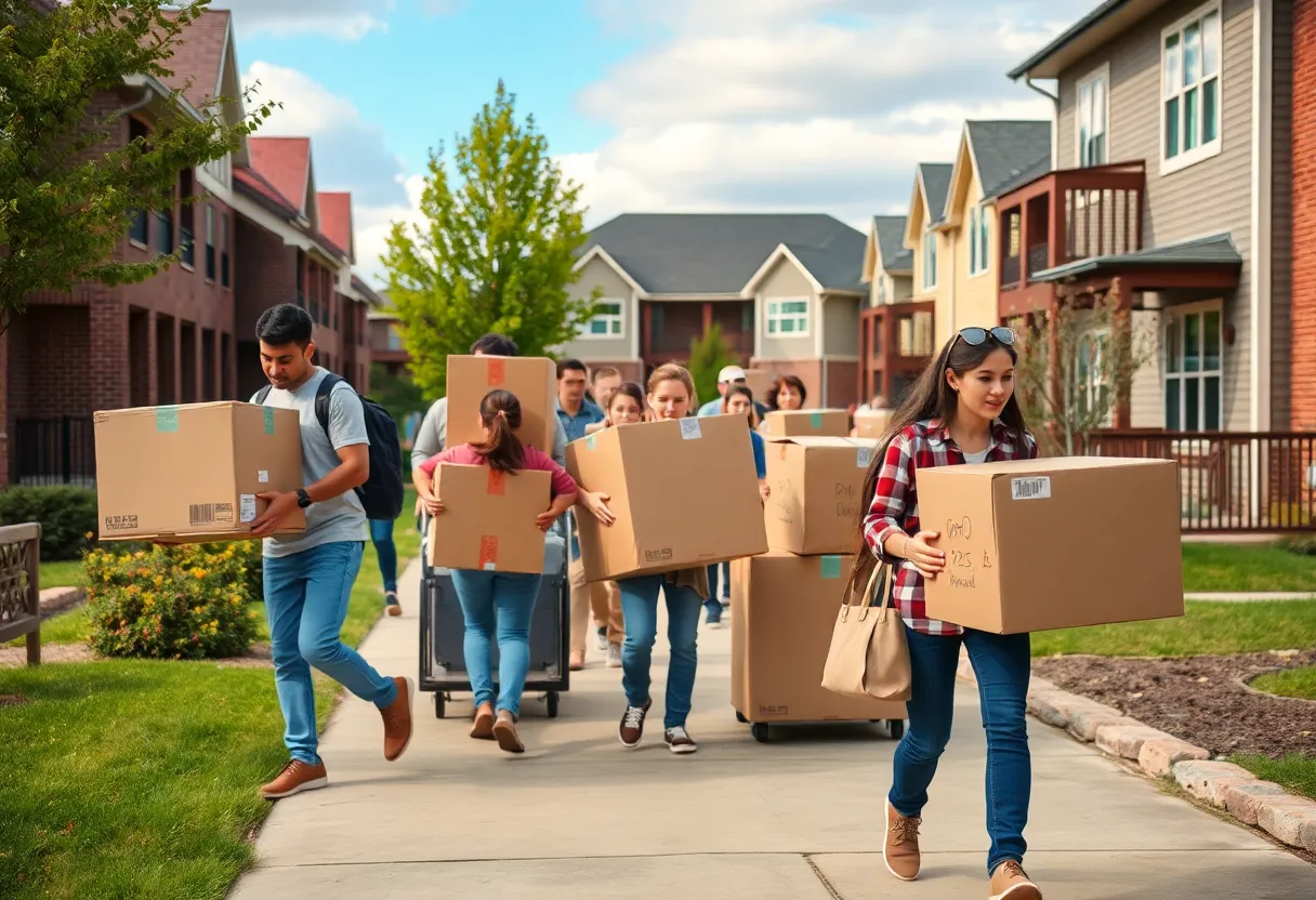 Students moving boxes with Room2Room Movers in Oxford
