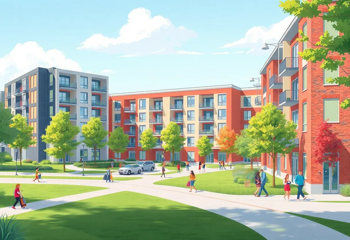 Illustration of new student housing buildings at the University of Mississippi
