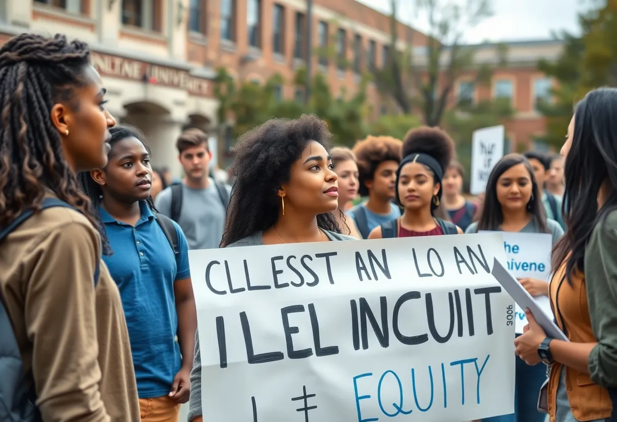 Students protesting for diversity and inclusion on the university campus